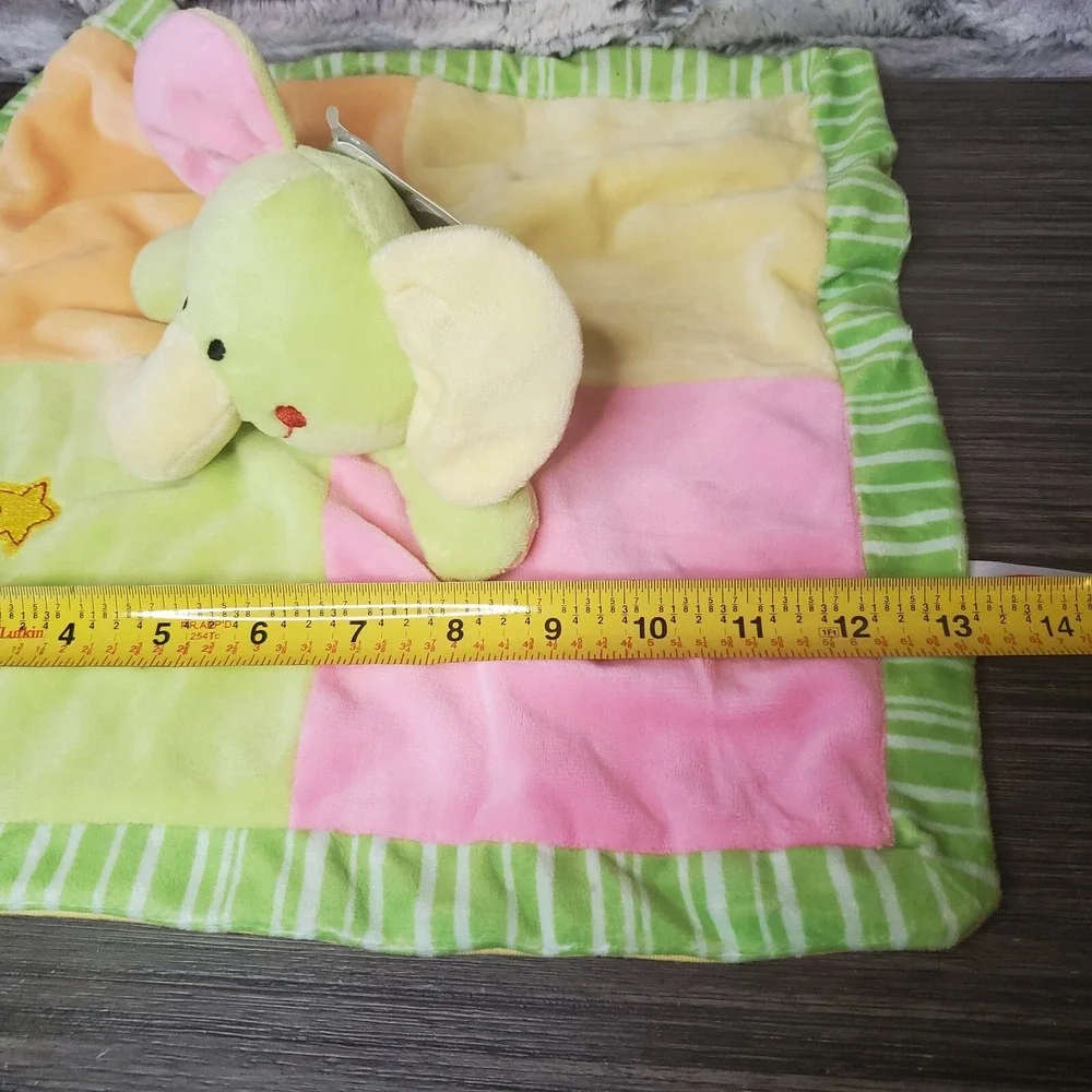 NWT - Linzy‎ Elephant  NEON Color Block Lovey Security Baby Blanket Plush Rattle